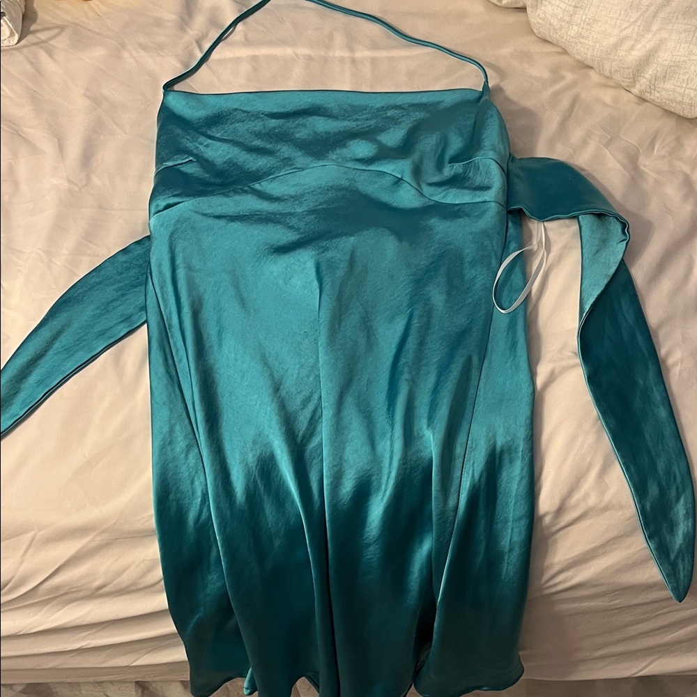 Princess Polly-Teal Satin Halter Dress -Never worn brand new